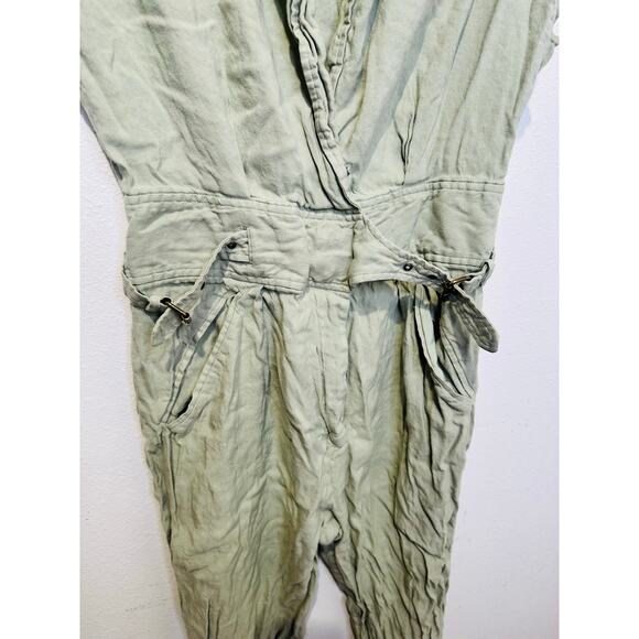 LAUREN RALPH LAUREN Green Linen Blend Notched Lapels Utility Jumpsuit size 8 - Picture 8 of 15